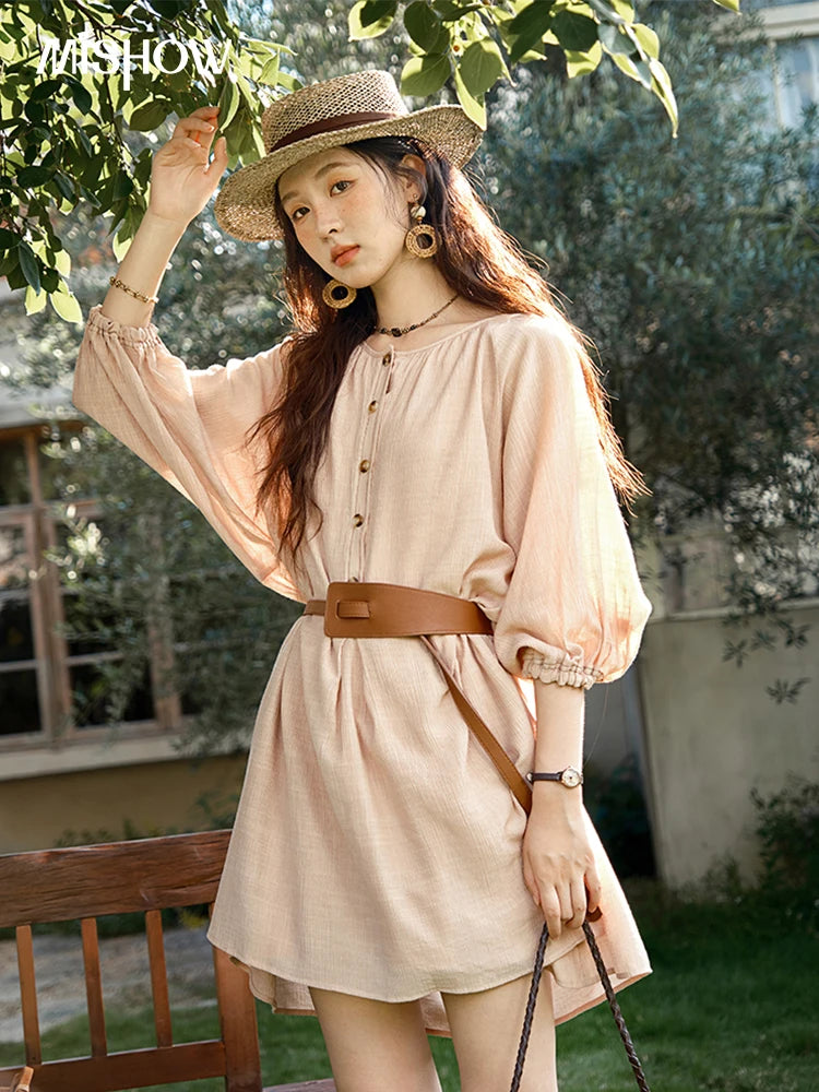 MISHOW French Retro Midi Dress with Belt MXE39L2409