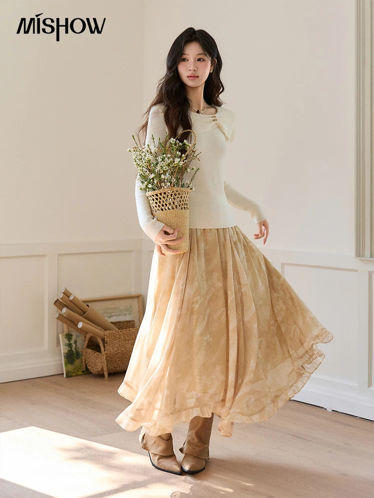 Mishow Beige Asymmetrical Collar Wool Sweater MXF11Z2918