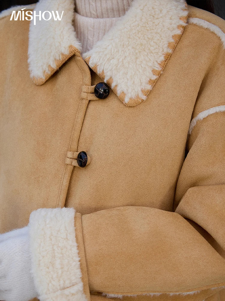 MISHOW Yellow Fur Suede Jacket Lapel Loose Warm MXE92W1016