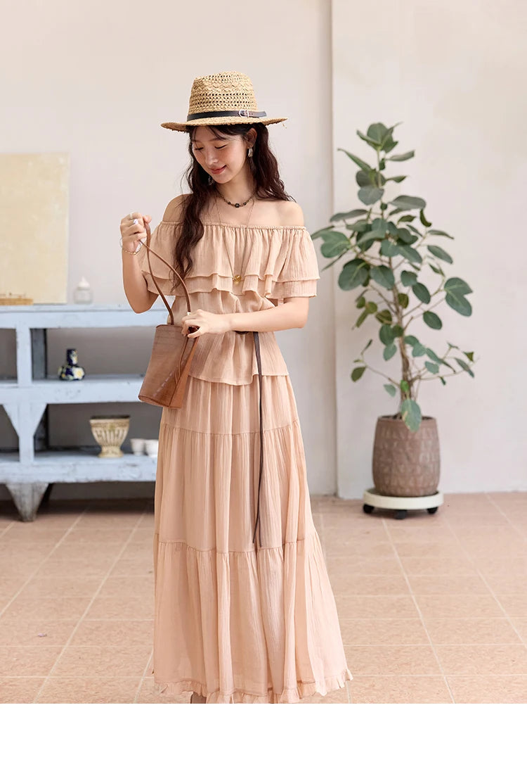 Mishow Lotus Leaf Edge Off Shoulder Top & Elastic Skirt Set MXE36T0637