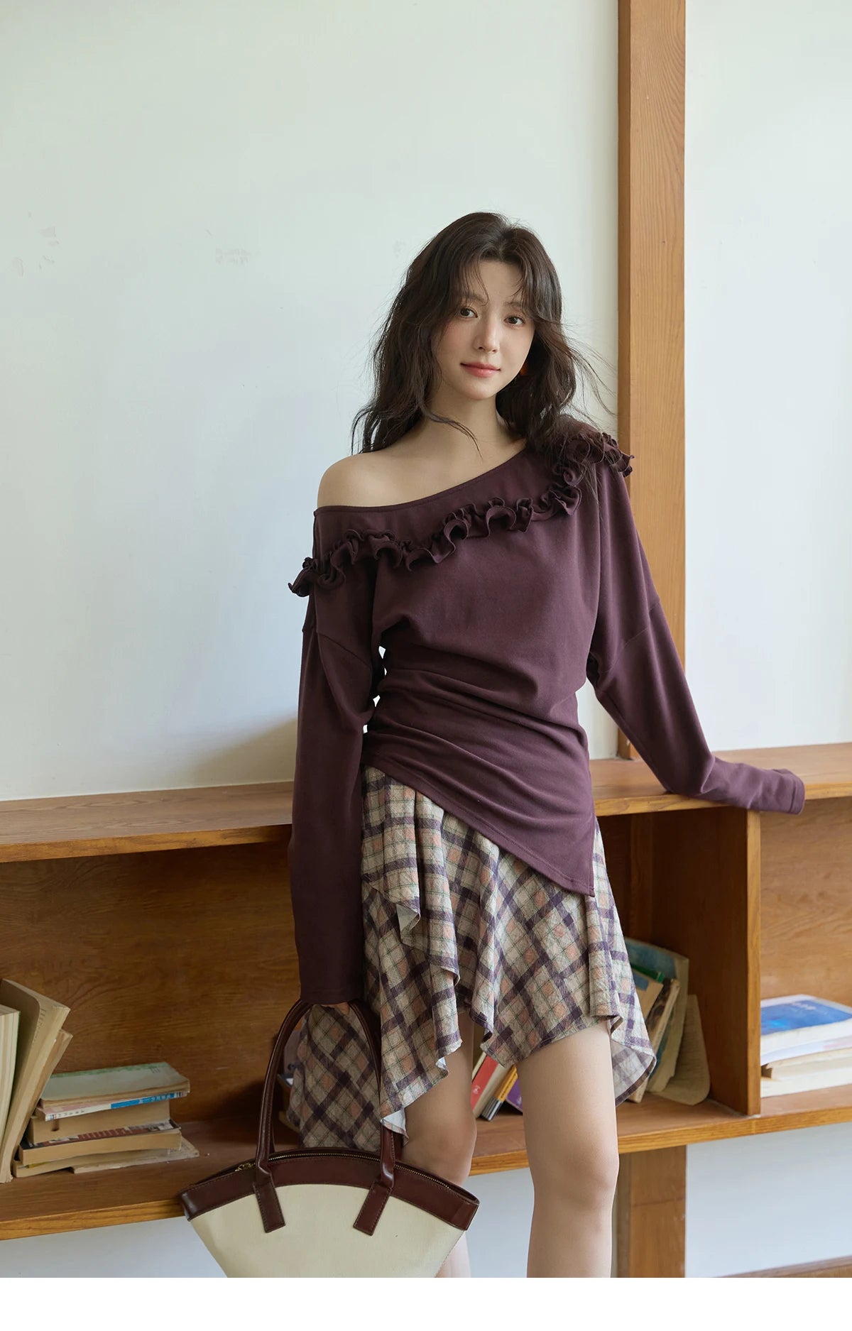 Mishow Purple Plaid Irregular Ruffle Hem Skirt MXE42B2395