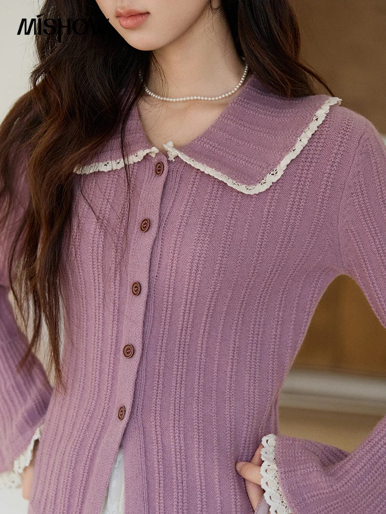 Mishow Lilac Peter Pan Collar Flare Sleeve Cardigan MXF11Z2994