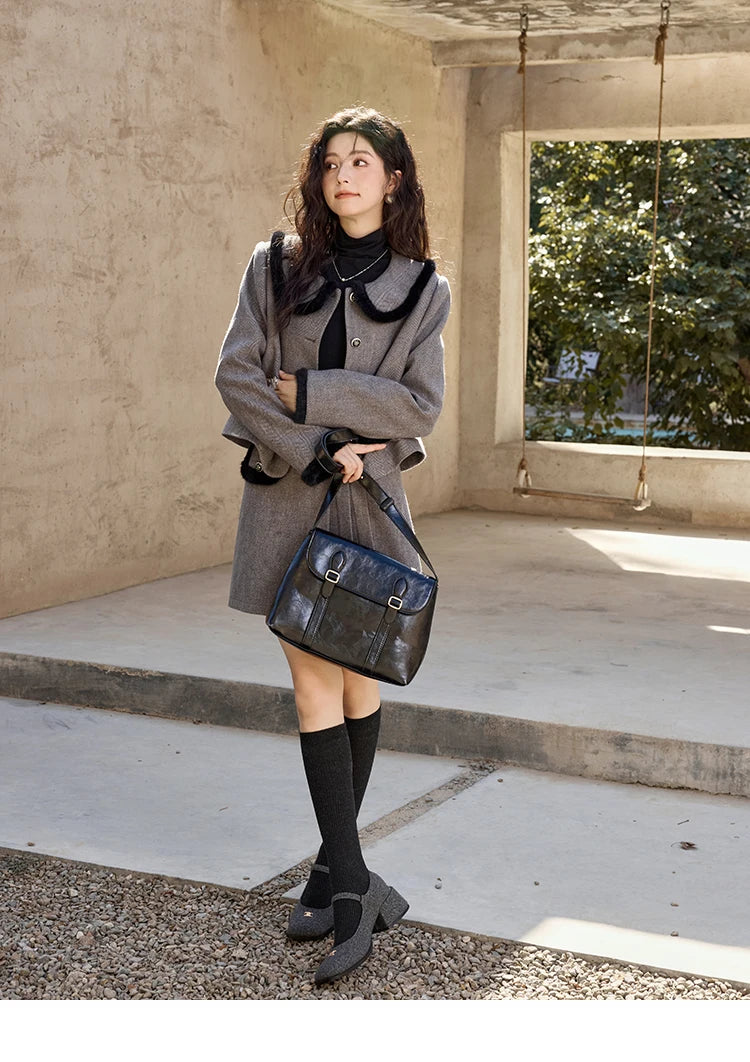 Mishow Plaid Tweed Jacket & Half Pleated Skirt Set MXD43W0442