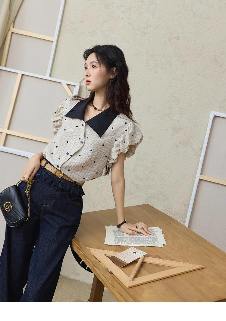 MISHOW Polka Dot Blouse Butterfly Sleeve MXE31C0776