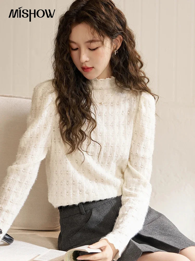 Mishow Lace Mock Neck Bottoming Shirt MXC58Z0481
