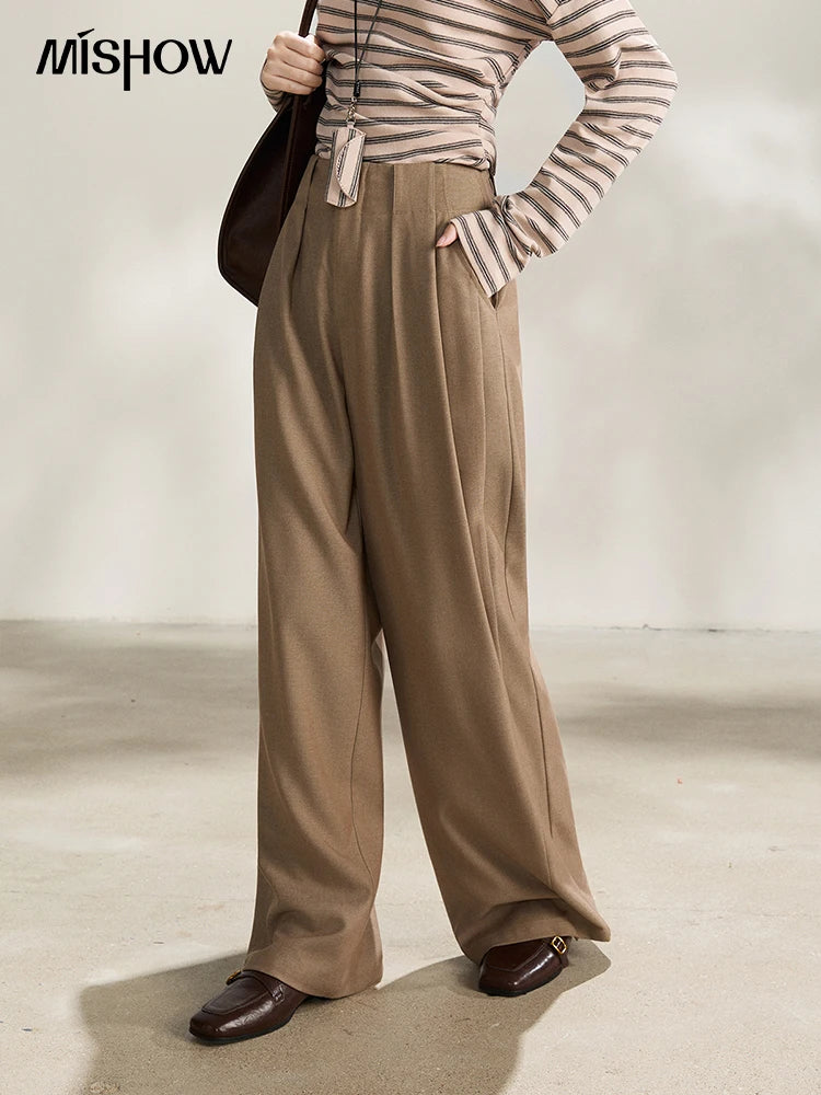 MISHOW Camel Wide Leg Pants High Waist Pleated MXF108K1007
