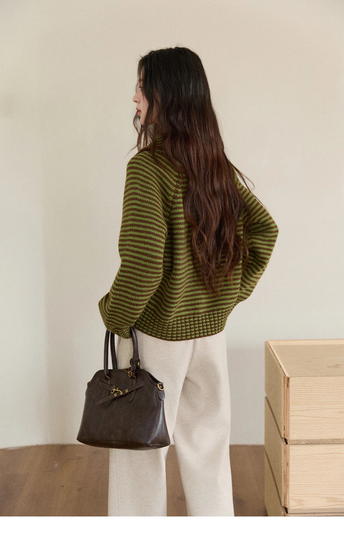Mishow Striped Stand Collar Raglan Cardigan MXE88Z2690