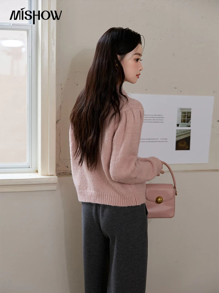 Mishow Pink French Turn-Down Collar Cardigan MXE48Z2569