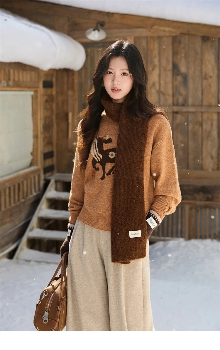 Mishow Horse Pattern Faux Mink Fur Cuff Sweater MXE94Z2863