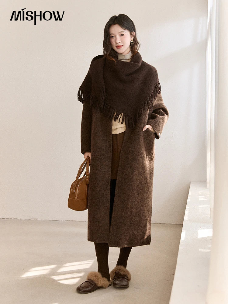 Mishow Woolen Coat with Scarf Invisible Buckle Design MXE93W1030