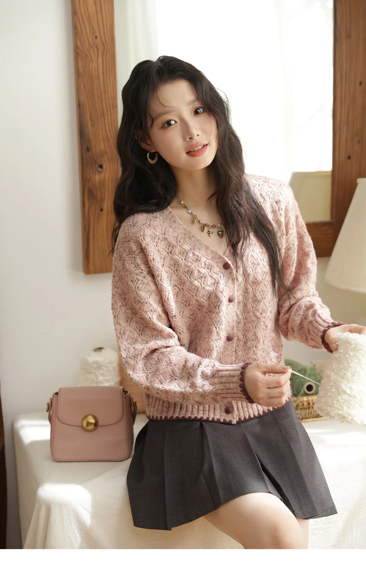Mishow Colorful Dot Argyle Shell Embroidery Cardigan MXE44Z1364