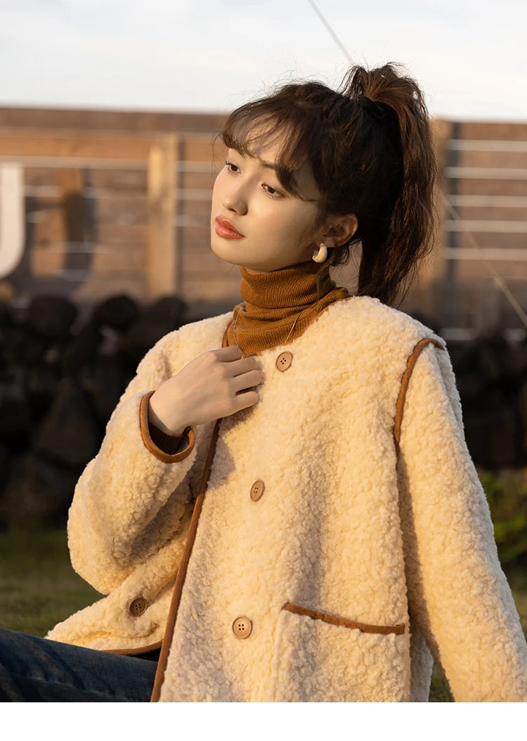 MISHOW Lamb Wool Coat Double Breasted French Lambswool MXB45W0850