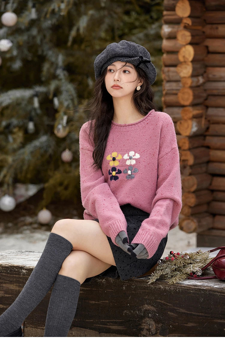 Mishow Wool Blend Flower Color Dots O-Neck Pullover MXD56Z1066