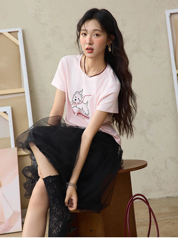 Mishow Cute Puppy Printed Short Sleeve Tee MXE36T0640