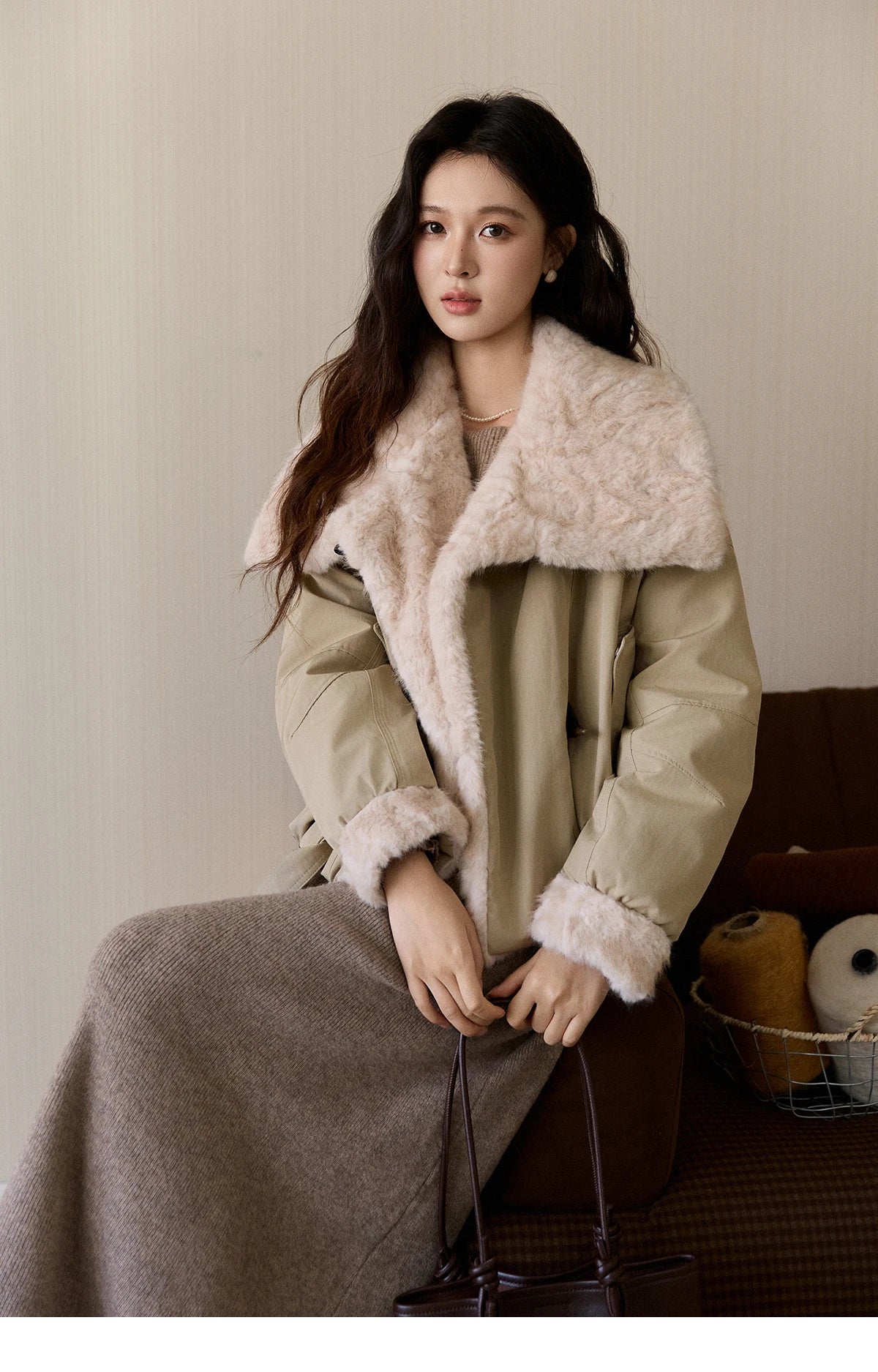 Mishow Large Lapel Fur Collar Down Jacket MXE94W1046