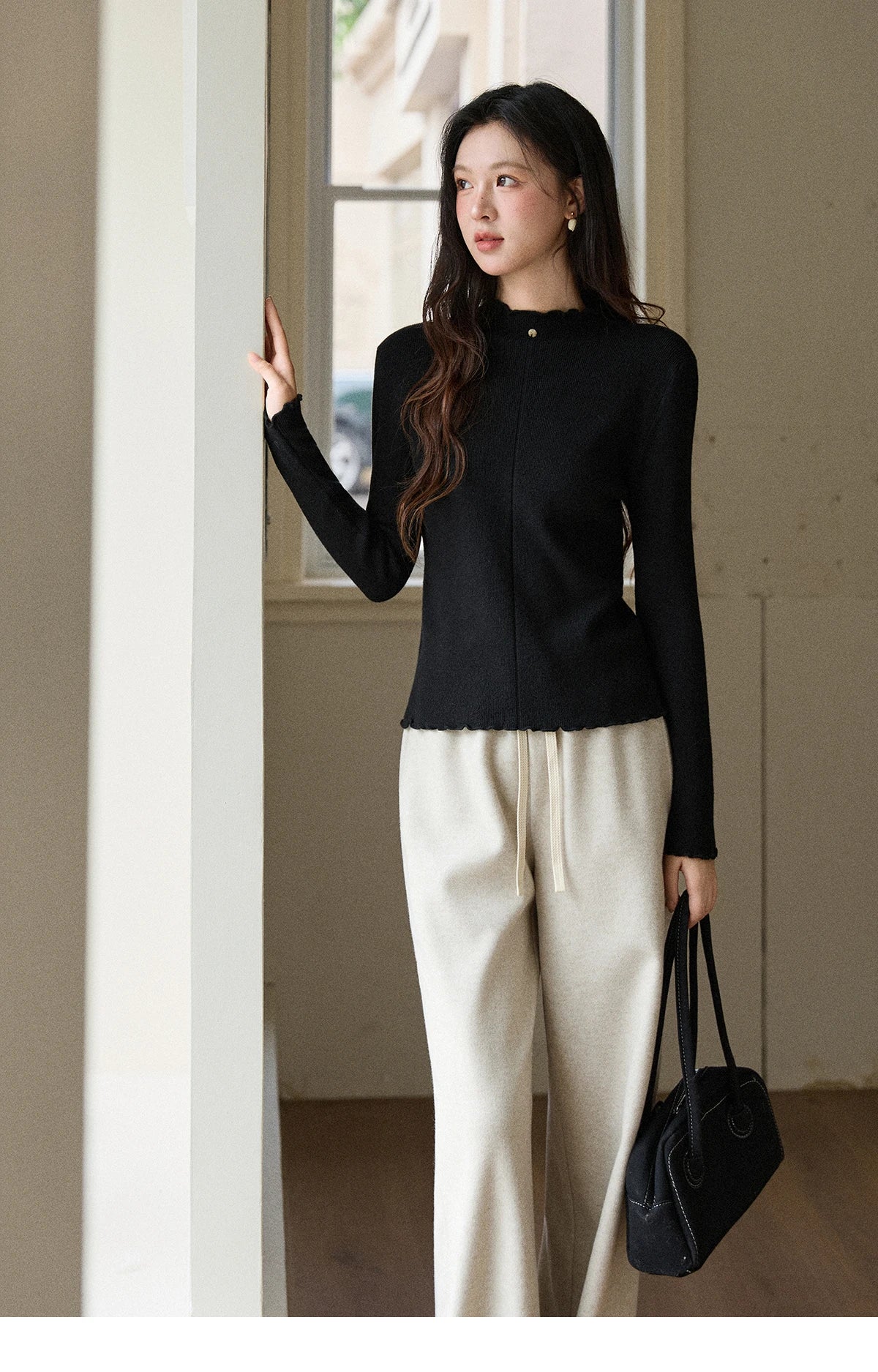 Mishow Ruffled Turtleneck Slim Knit Top MXE91Z2826