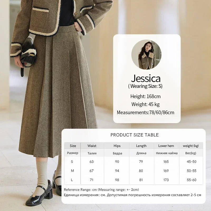 Mishow Vintage Plaid Tweed Jacket & Pleated Skirt Set MXD56W0569