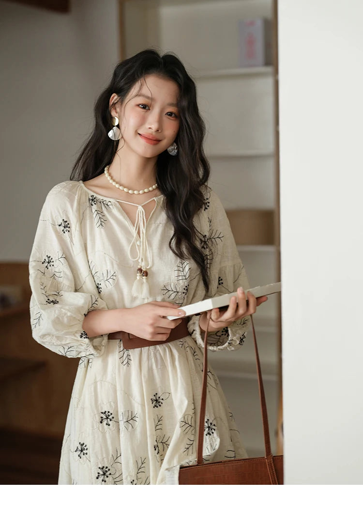 MISHOW Embroidered Doll Lantern Sleeve Dress MXE41L2480