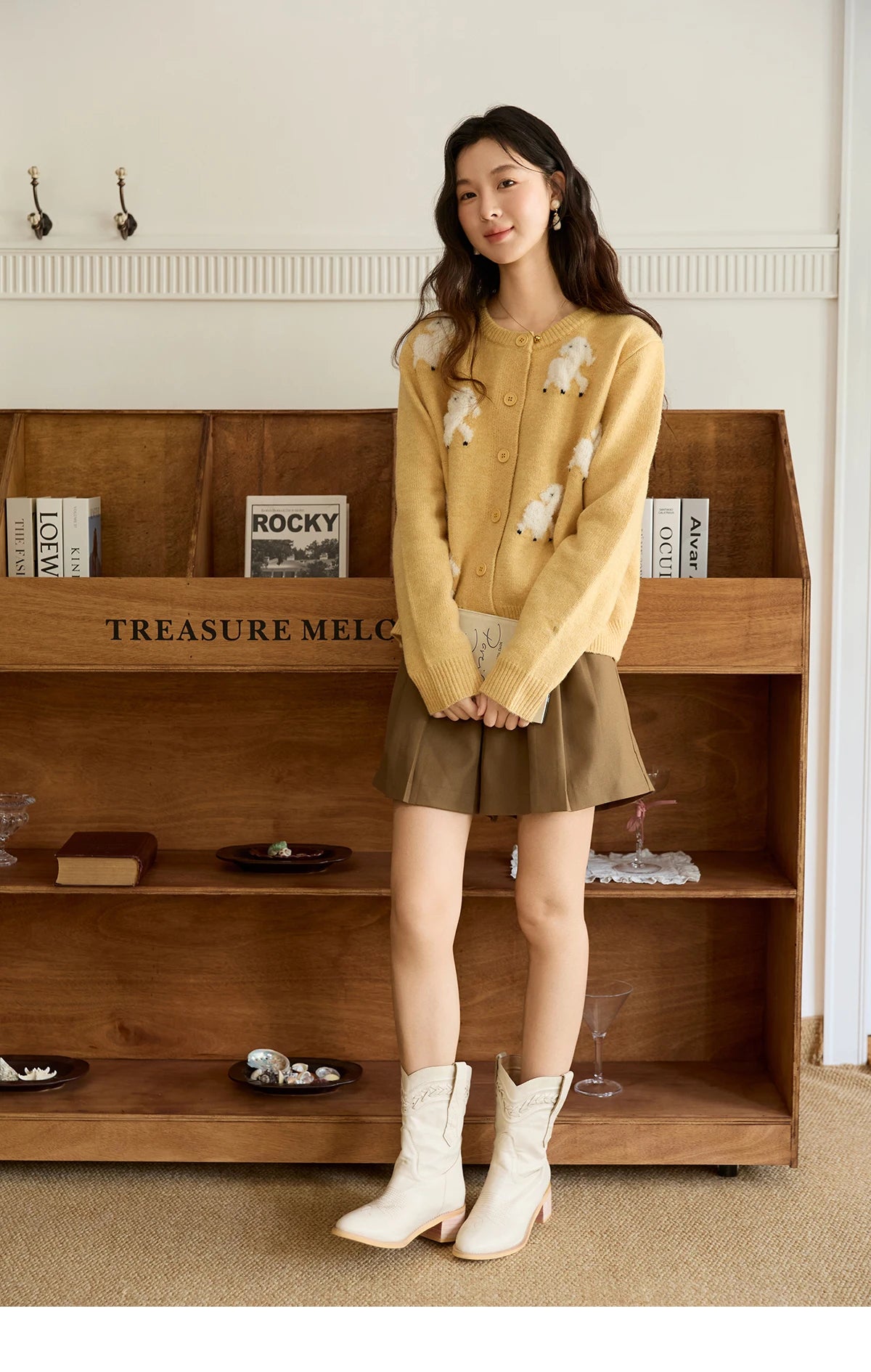 Mishow Lamb Jacquard Round Neck Cardigan MXE48Z2571
