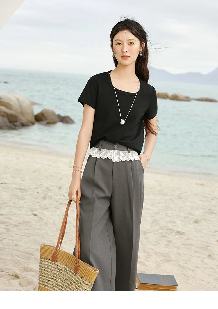 MISHOW Gray High Waist Wide Leg Pants Retro Office MXE32K0921