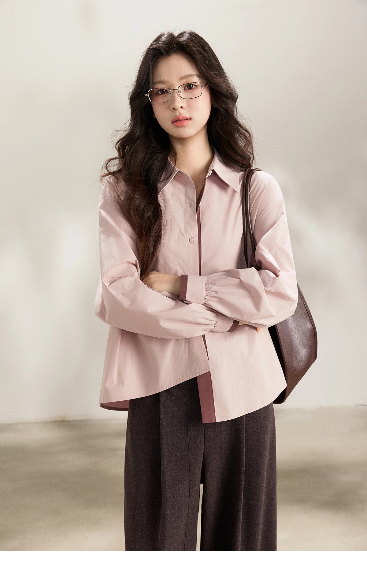 MISHOW French Cotton Contrast Shirt Polo Neck Asymmetrical MXF13C2435