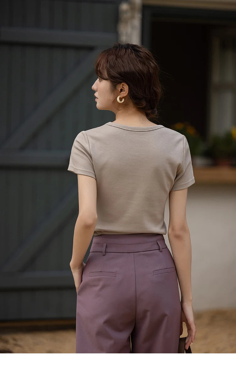 Mishow Solid Square Neck Cotton Tee MXC12T0641