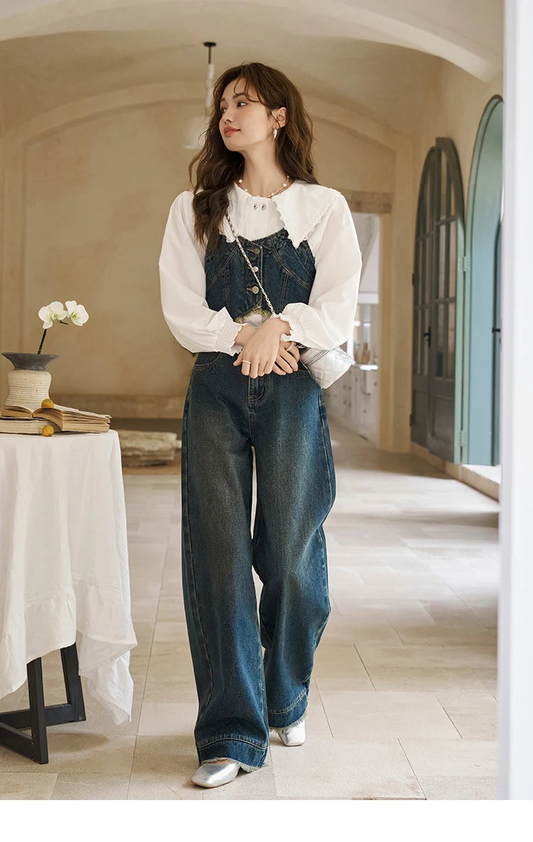 Mishow American Retro Wide Leg Jeans with Tassel Hem MXD12K0538