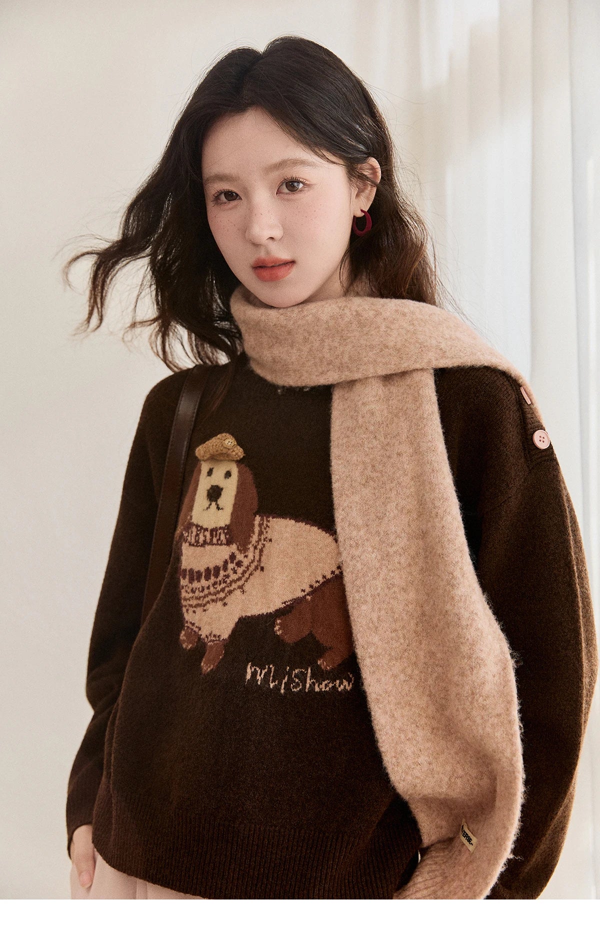 Mishow French Crew Neck Dog Jacquard Pullover MXE94Z2890