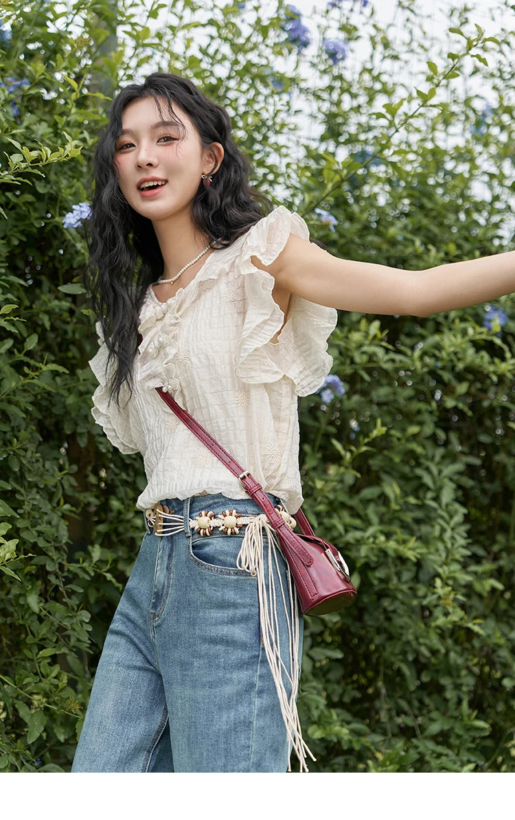 MISHOW Chinese Button Up Blouse Flying Sleeve with Camisole MXD21X1374