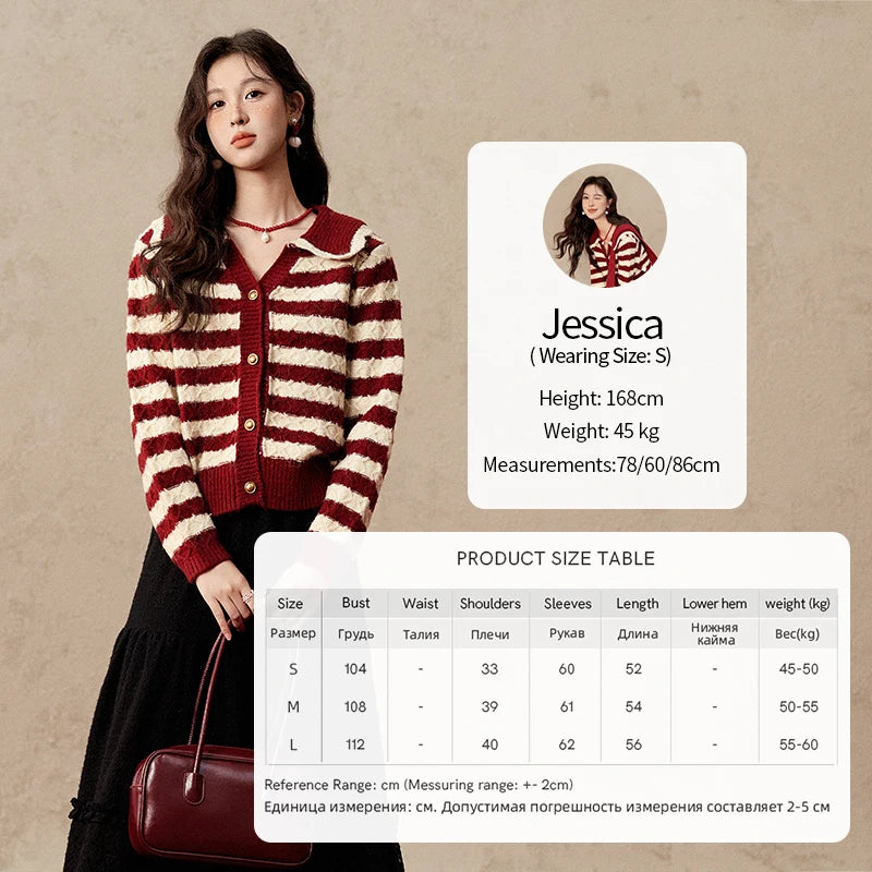 Mishow Christmas Red Striped Wool Blend Cropped Cardigan MXD58Z1038