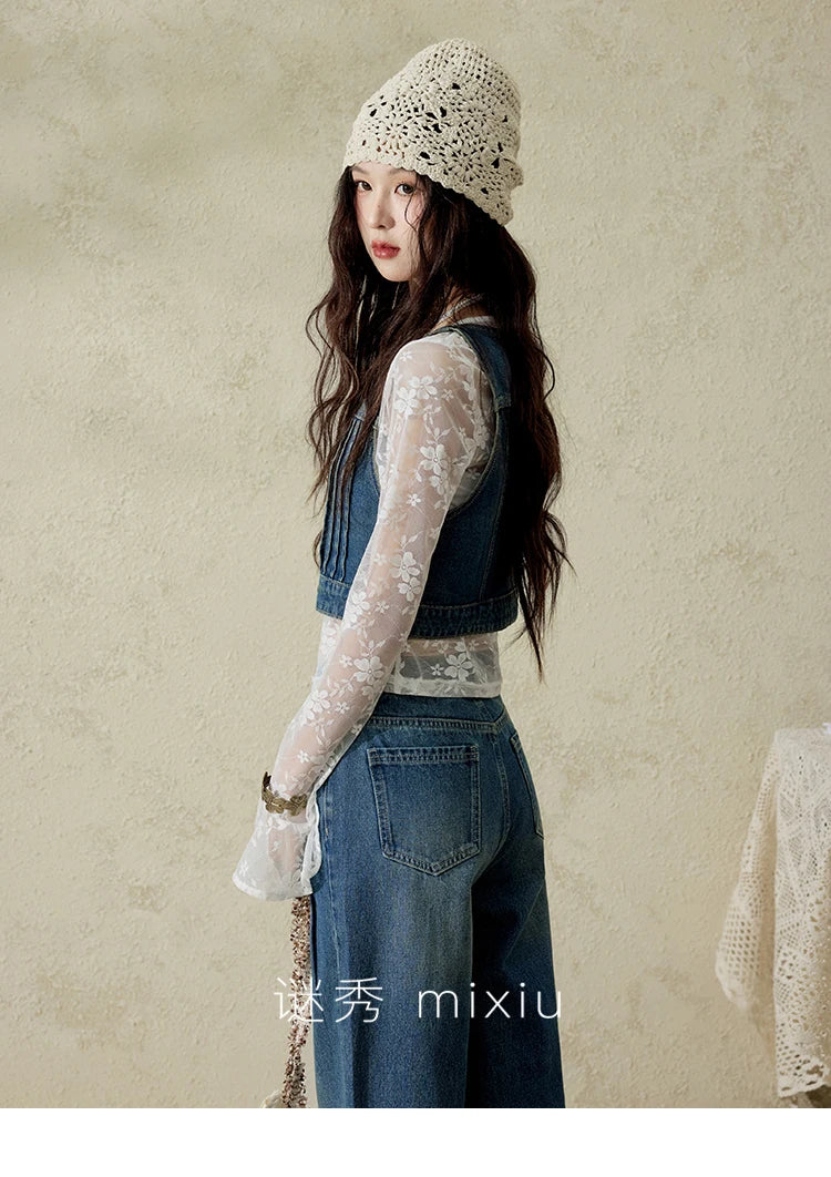 Mishow Retro Deep Blue Denim Vest Coat MXE16W0750