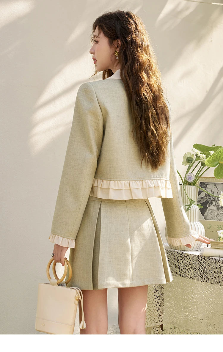 Mishow Crop Jacket & Pleated A-Line Mini Skirt Set MXD11W0293