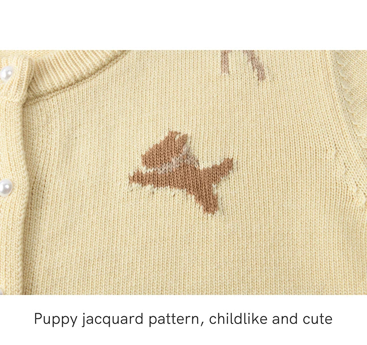 Mishow Yellow Dog Bow Jacquard Pearl Button Sweater MXE13Z1197