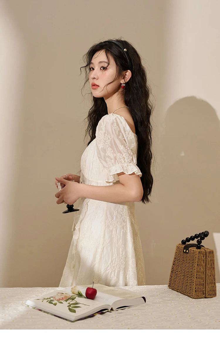 Mishow Square Neck Vertical Stripe Ruffle Dress MXD27L1808