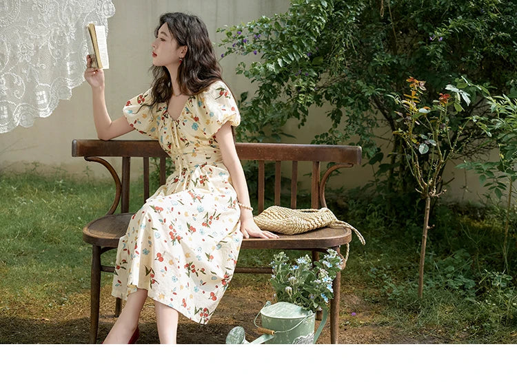 Mishow French 100% Cotton Floral V-Neck Dress MXD30L1868