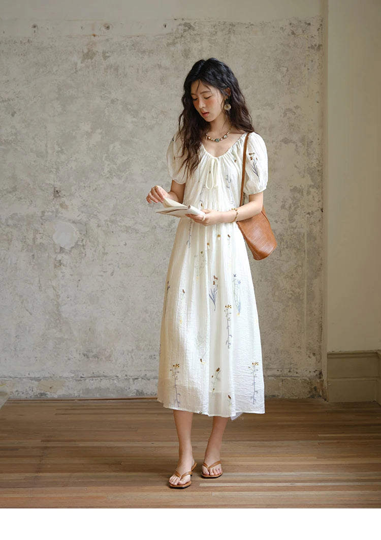 Mishow V-Neck Lace-Up Embroidery Vacation Dress MXE34L2284