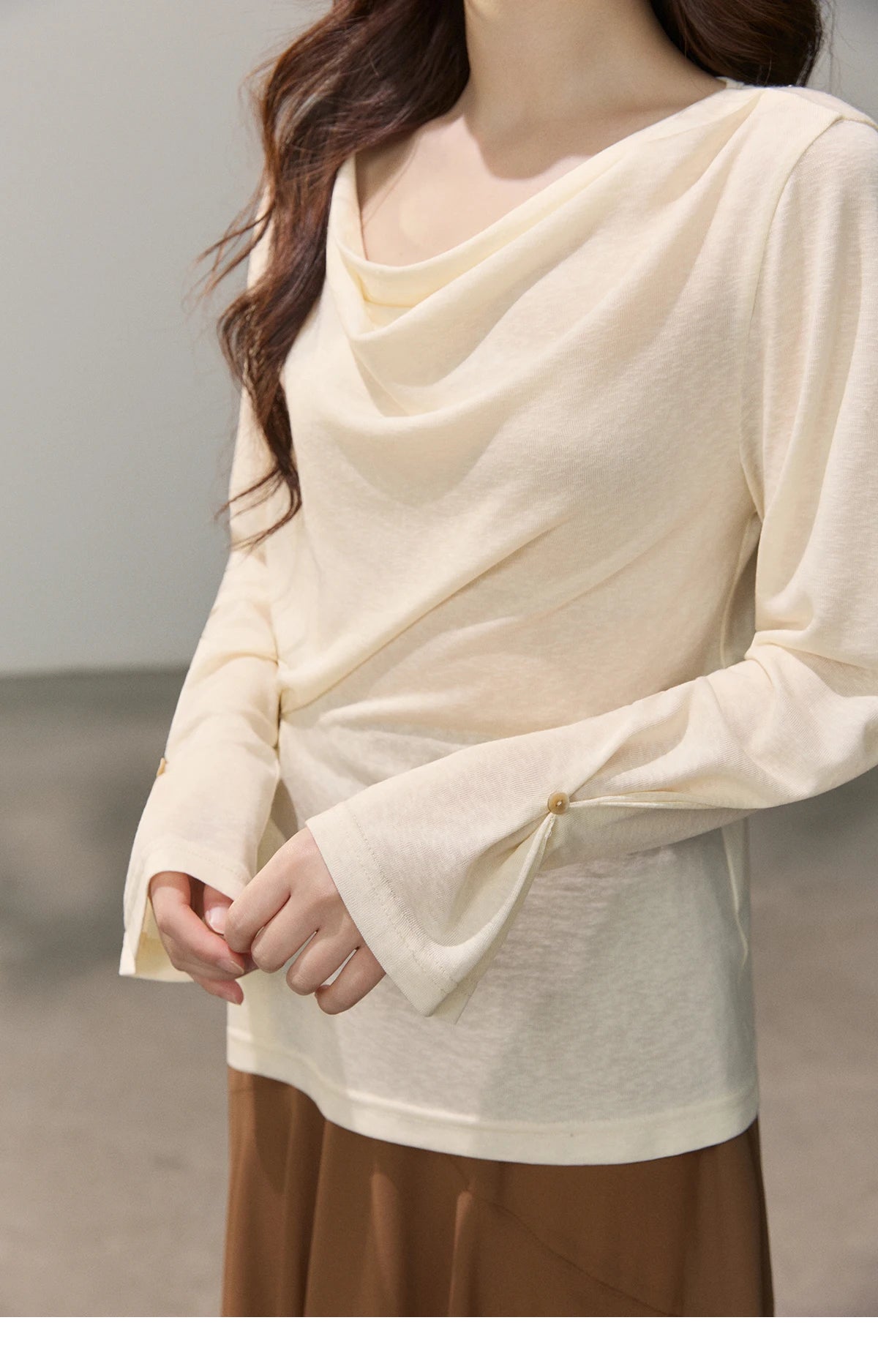 Mishow Multi Colored Swinging Collar Flare Sleeve Top MXF13T1473