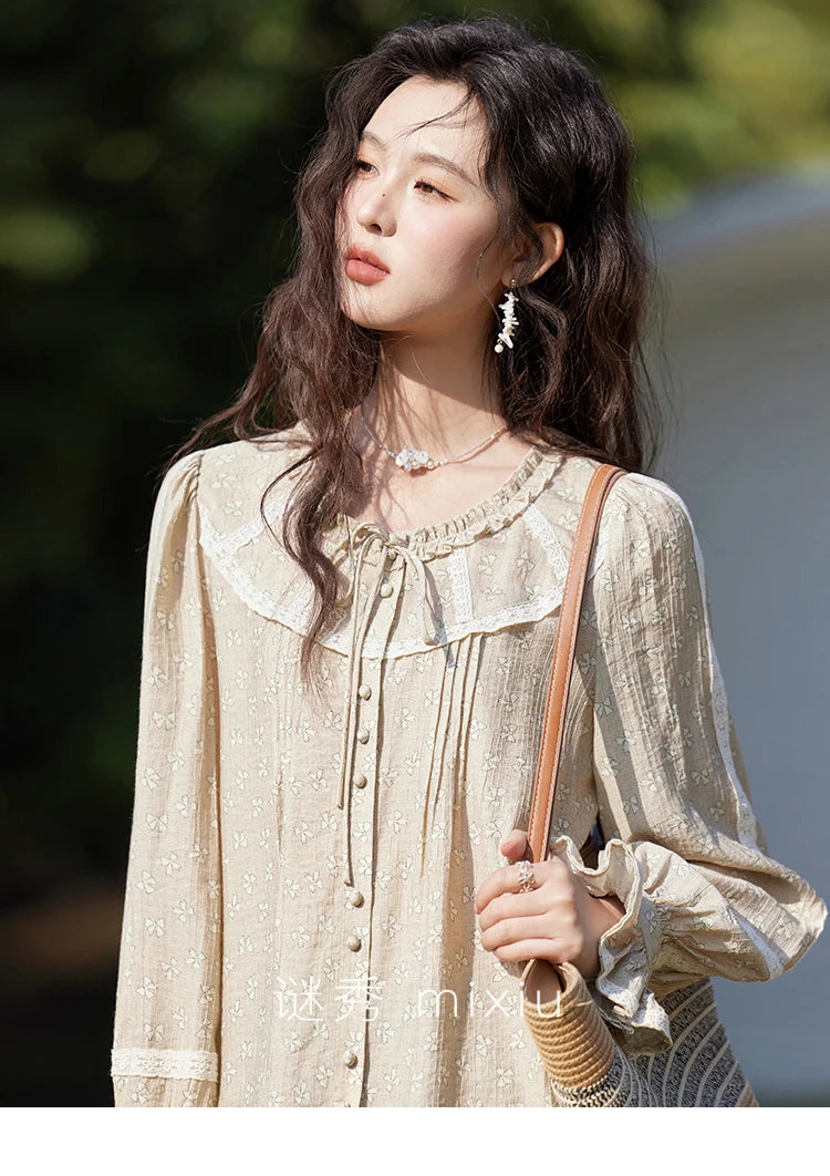 MISHOW Floral Round Neck Shirt Ruffled Collar Petal Sleeve MXE14X1729