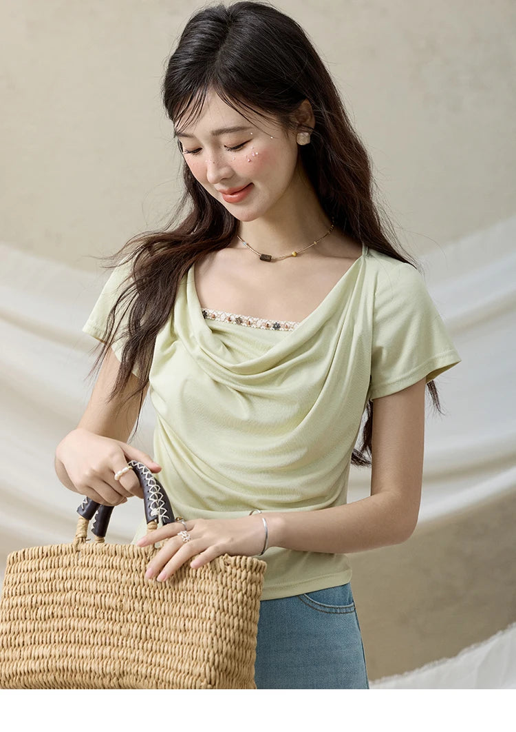 Mishow Swing Collar Shell Ribbon Tee MXE33T0524