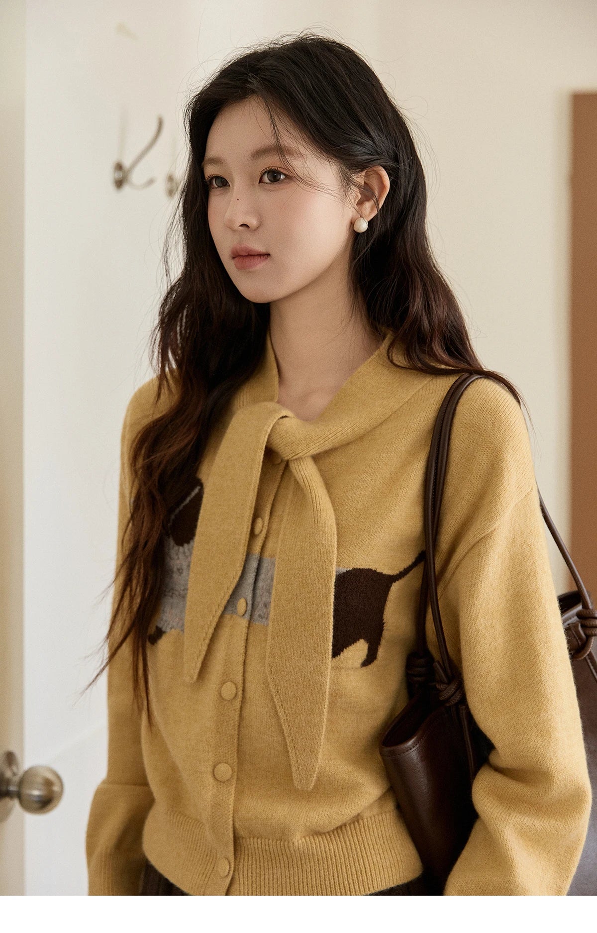 Mishow Pink Dachshund Pattern Bow Collar Cardigan MXE94Z2997