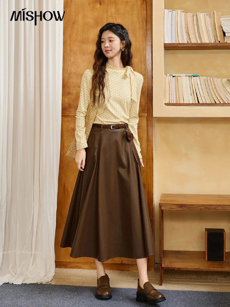Mishow Yellow Polka Dot Lace Up Collar Pullover MXE45Z1379