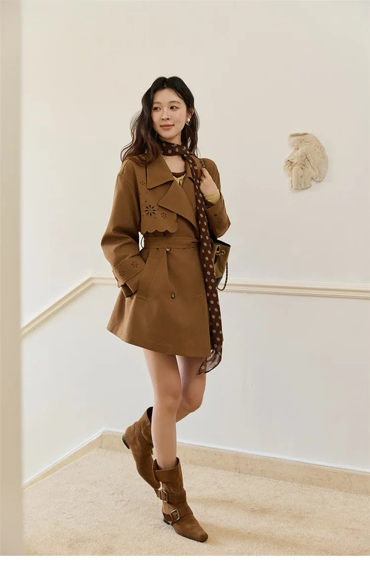 Mishow Hollow Flower Double Breasted Trench Coat MXE46W0838