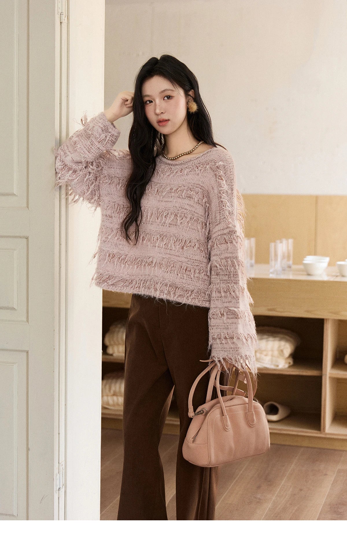 Mishow Tassel Bead Wool Blended Thick Sweater MXE90Z2822