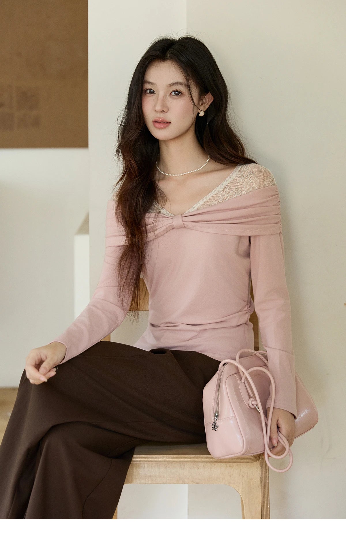 Mishow Lace Patchwork One Shoulder Tee MXF108Z1026