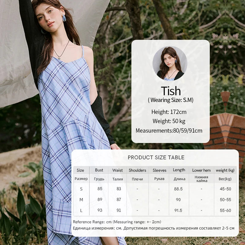 Mishow Blue Plaid Sleeveless A-Line Dress MXE33L2260