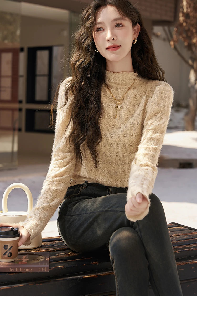 Mishow Lace Mock Neck Bottoming Shirt MXC58Z0481