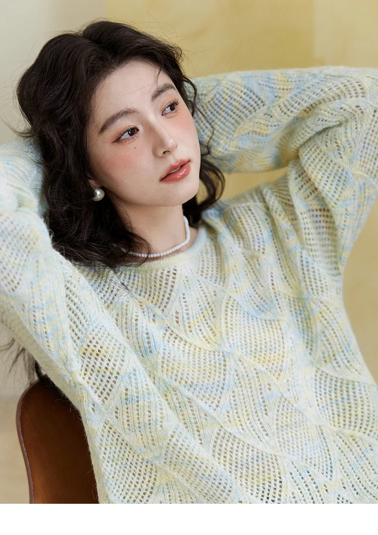 Mishow Hollow Dropped Shoulder Hem Wavy Edge Sweater MXE14Z1208