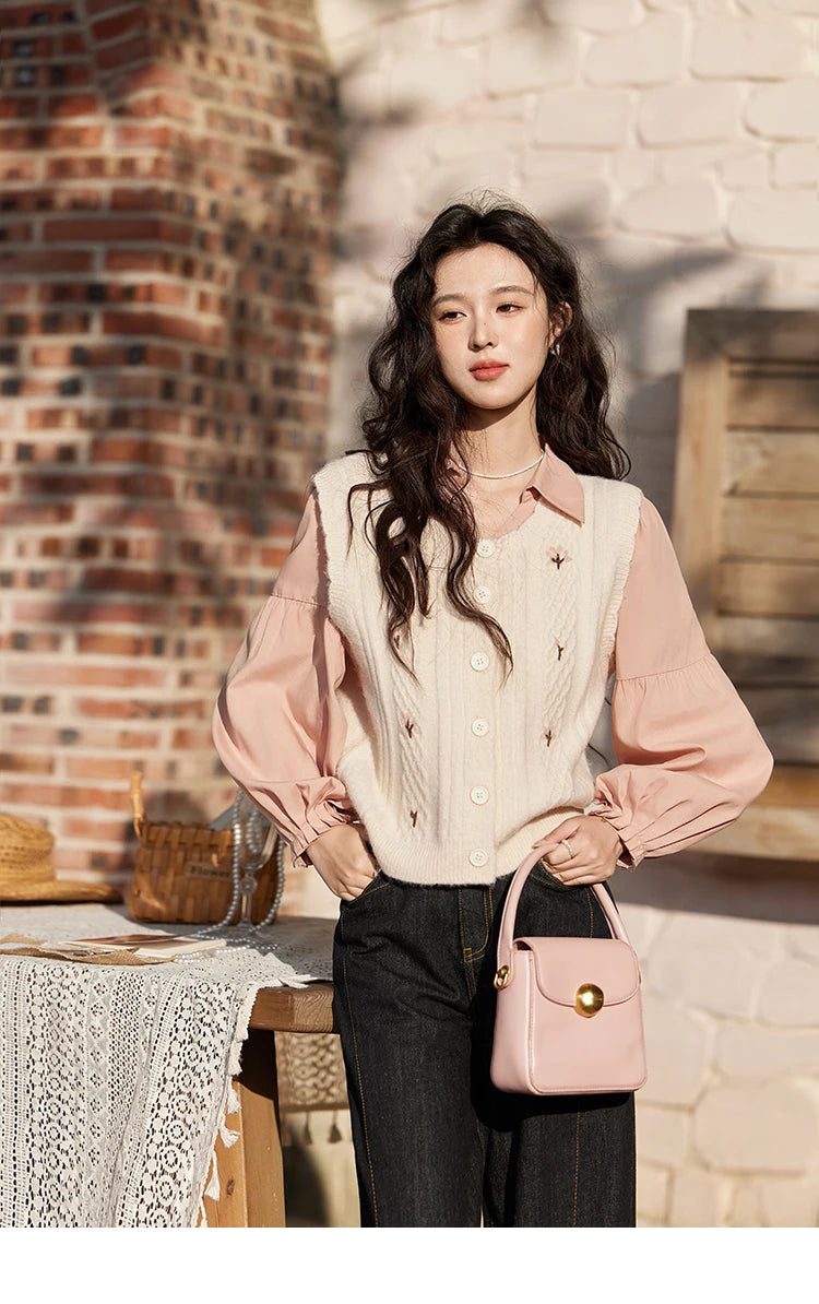 MISHOW French Polo Neck Long Sleeve Shirt Solid Casual MXE11C0388