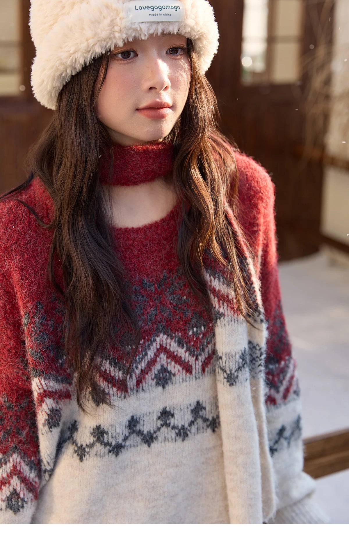 Mishow Christmas Fair Isle Sweater with Scarf MXE51Z2628