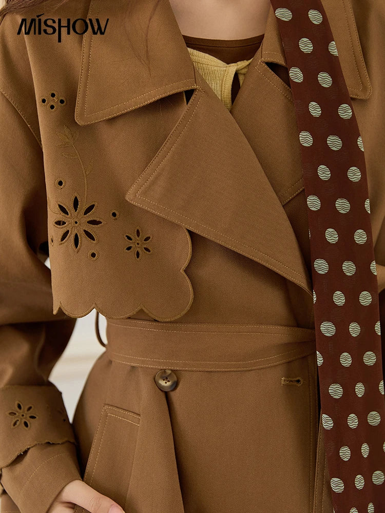 Mishow Hollow Flower Double Breasted Trench Coat MXE46W0838